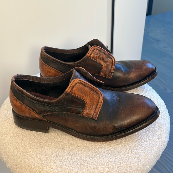 H By Hudson Classic Leather Laceless Oxford Brogue 2Tone Brown Distresse… - Picture 1 of 8